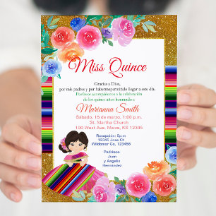 Invitation de Quinceanera Fleurie Rose Mexicaine