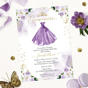 Invitation de Quinceañera Fleurie Violette Bilingu
