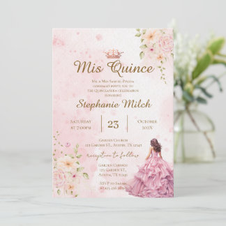 Invitation de Quinceanera fleurs roses