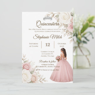 Invitation de Quinceanera fleurs roses