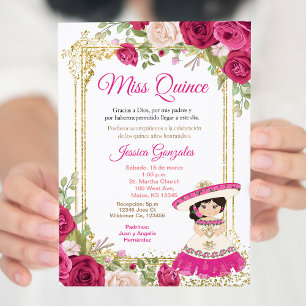 Invitation de Quinceañera Fleurs Roses Roses Mexic