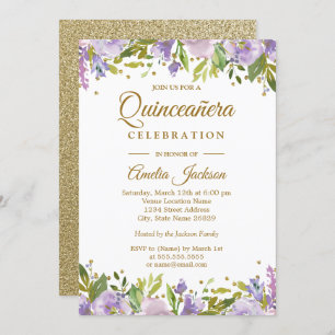 Invitation de Quinceanera Floral Or