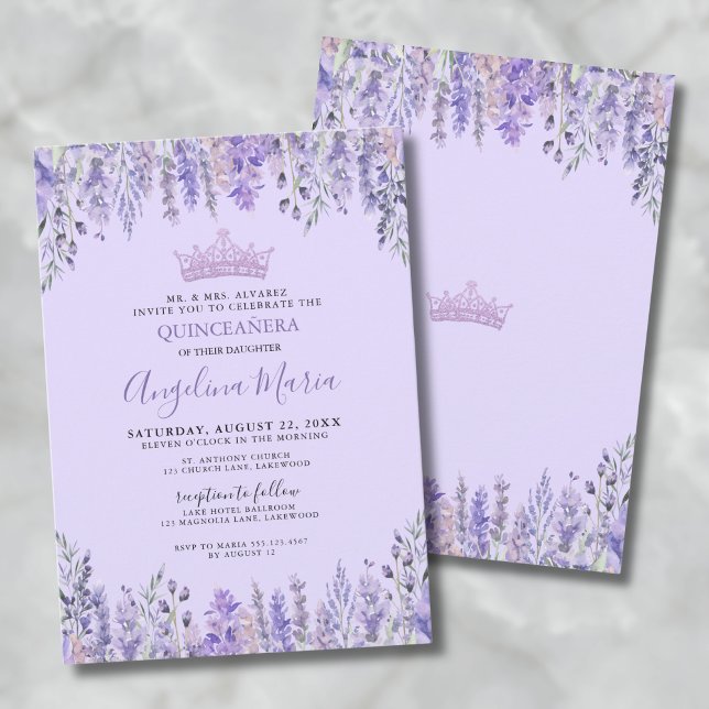 Invitation de Quinceanera Floral Purple (Floral Purple Quinceanera Invitation)