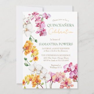 Invitation de Quinceañera florale aux orchidées