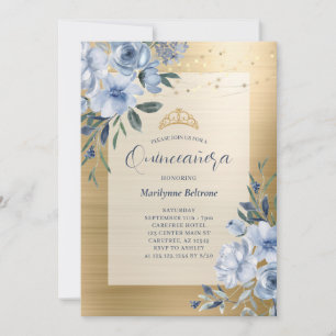 Invitation de Quinceañera florale bleu poussiéreux