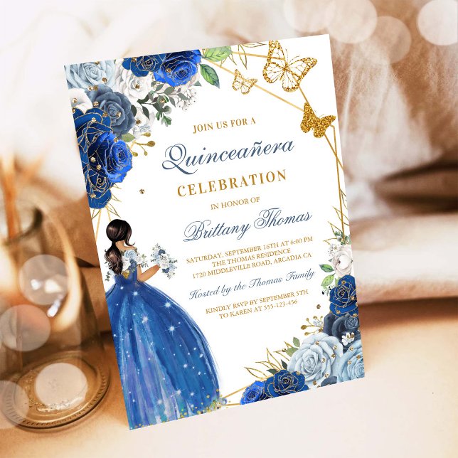 Invitation de Quinceañera florale bleue (Créateur téléchargé)