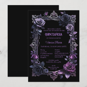Invitation de Quinceañera Florale Gothique Violett