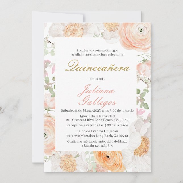 Invitation de Quinceanera Florale Printemps (Devant)