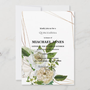 Invitation de Quinceanera géométrique florale en o