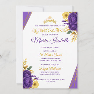 Invitation de Quinceañera Lavande & Or