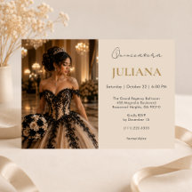 Invitation de Quinceañera Luxueuse Champagne Noir