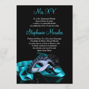 Invitation de Quinceanera, Mascarade bleue Turquoi