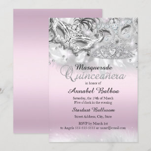 Invitation de Quinceanera mascarade en argent rose