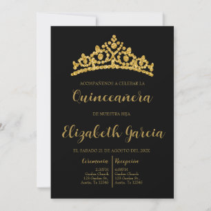 Invitation de quinceañera noir et or
