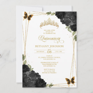 Invitation de Quinceañera noire et or