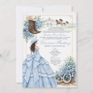 Invitation de Quinceañera occidentale bleu poussié