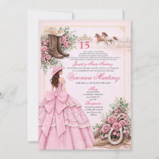 Invitation de Quinceañera occidentale rose Cowgirl