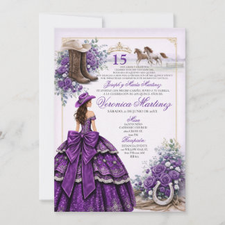 Invitation de Quinceañera occidentale violette Cow