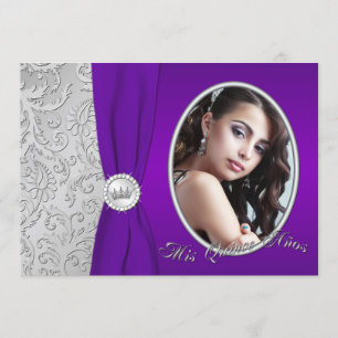 Invitation de Quinceanera, photo mauve et argent