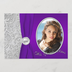 Invitation de Quinceanera, photo mauve et argent