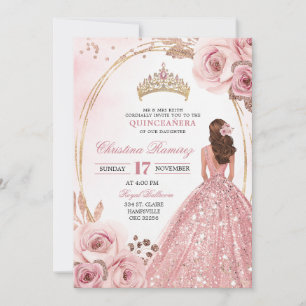 Invitation de Quinceanera Princesse en Or Rose