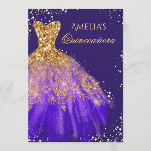 Invitation de Quinceanera Robe Pailletée Or Violet