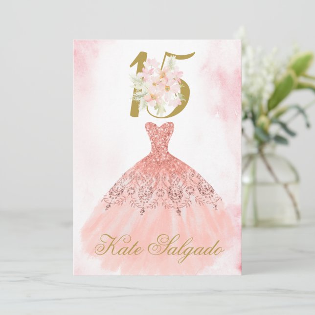 Invitation de Quinceanera rose Dusty (Debout devant)