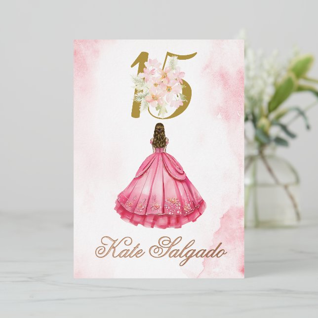 Invitation de Quinceanera rose Dusty (Debout devant)