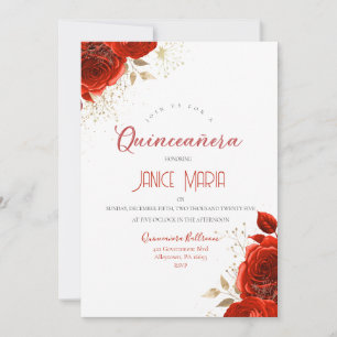 Invitation de Quinceañera Rose Rouge et Or