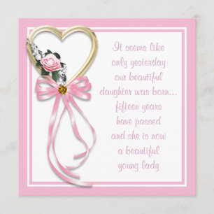 Invitation de Quinceanera, Roses de coeur rose