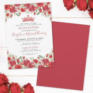 Invitation de Quinceañera Rouge au Diadème Floral