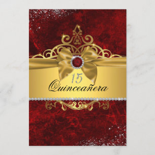 Invitation de Quinceañera Rouge Rubis Or