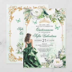 Invitation de Quinceañera vert émeraude