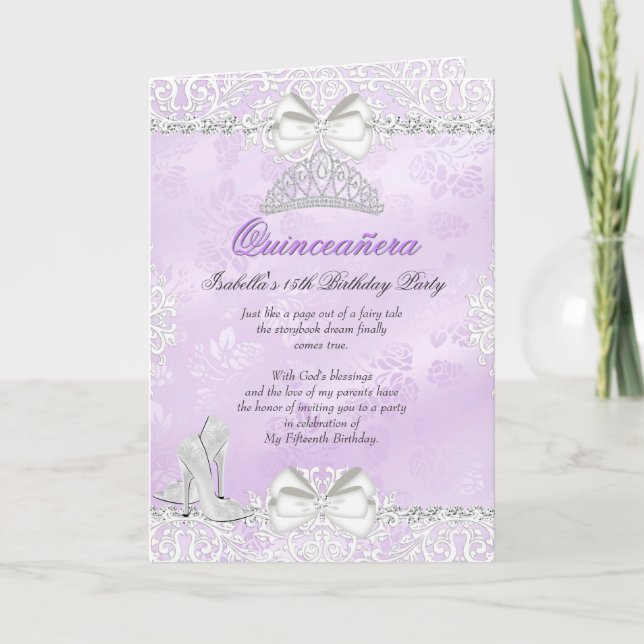 Invitation de Quinceanera violette de la carte pli (Devant)