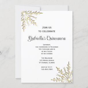 Invitation de Quinceanera Winter Snowflake Gold