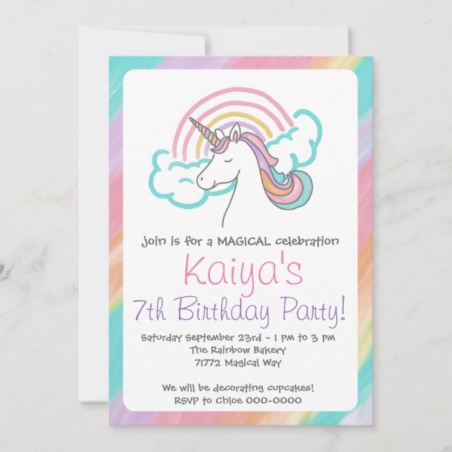 Invitation de Rainbow Unicorn (Devant)