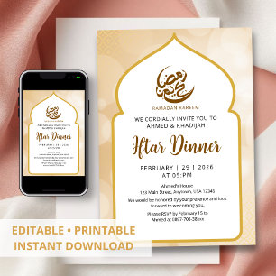 Invitation de Ramadan Iftar à effet Bokeh Or Lumin