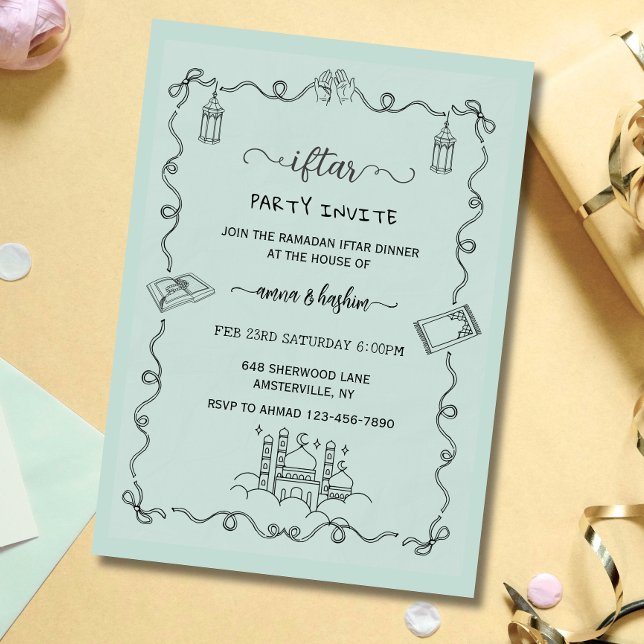 Invitation de ramadan iftar doodle du Ramadan vert (Créateur téléchargé)
