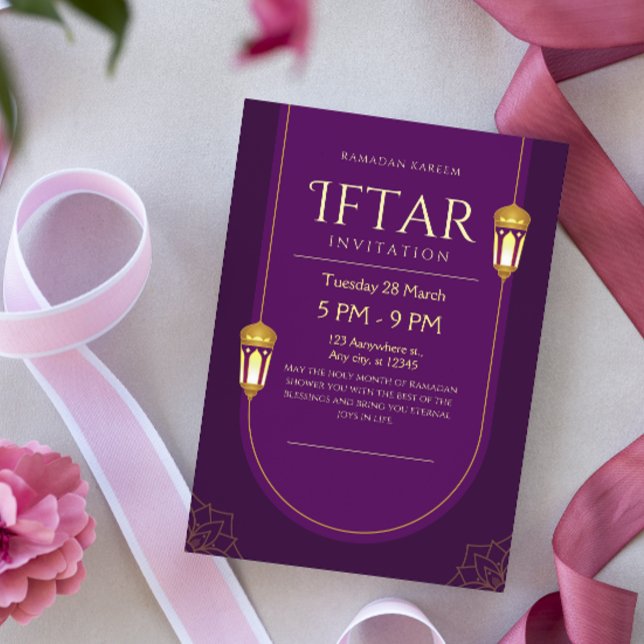 Invitation de Ramadan Kareem Iftar Or Violet et Cr (Créateur téléchargé)