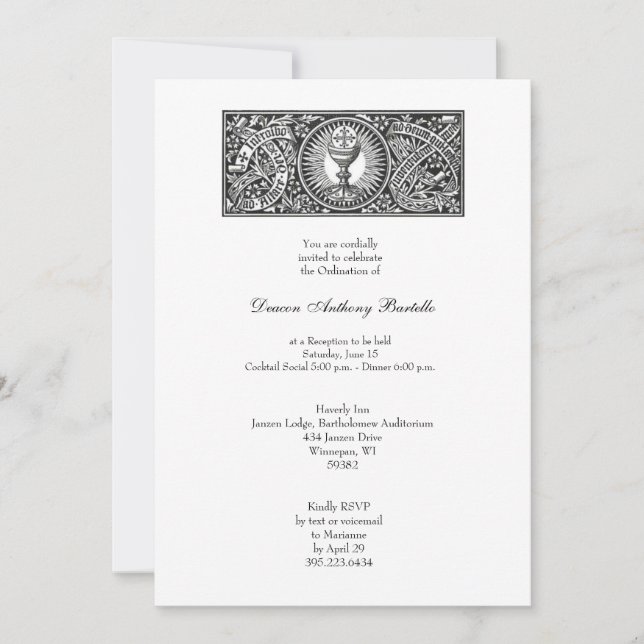 Invitation de réception de l'ordre du prêtre de di (Devant)