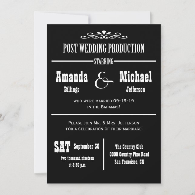 Invitation de réception de mariage après-cérémonie (Devant)