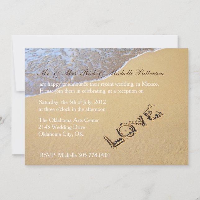 Invitation de réception de mariage après la plage  (Devant)