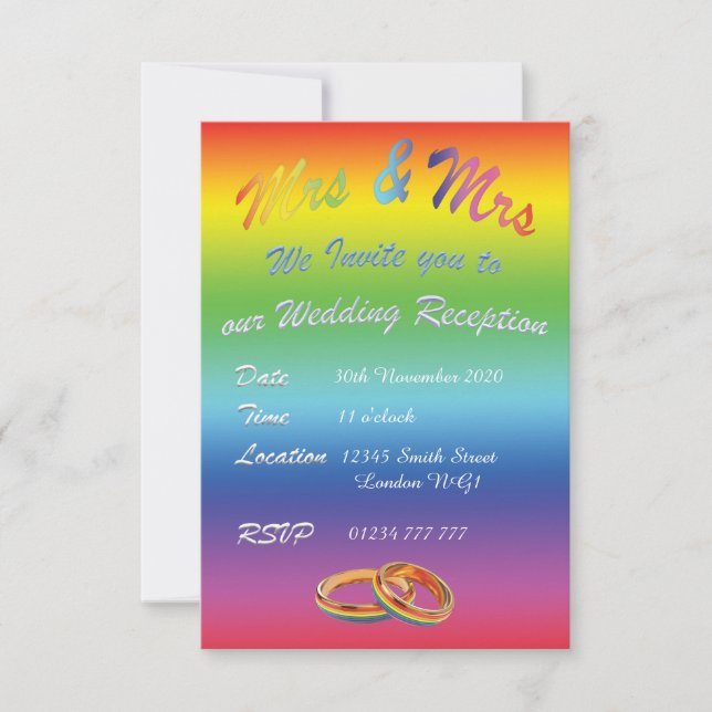 INVITATION DE RÉCEPTION DE MARIAGE ARC-EN-CIEL LES (Devant)
