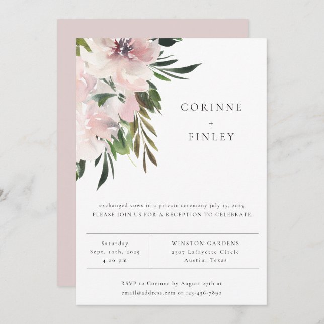 Invitation de réception de mariage botanique Mauve (Devant / Derrière)