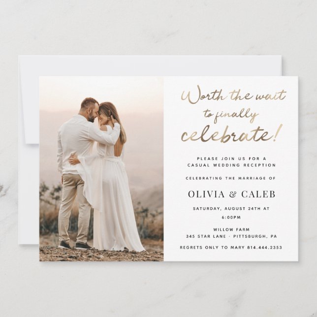 Invitation de réception de mariage Ça valait la pe (Devant)