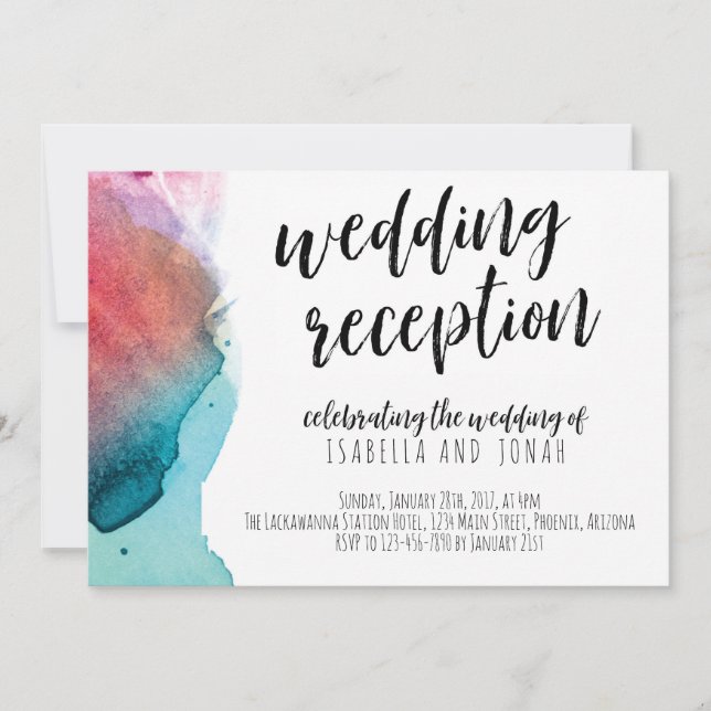 Invitation de réception de mariage d'aquarelle (Devant)