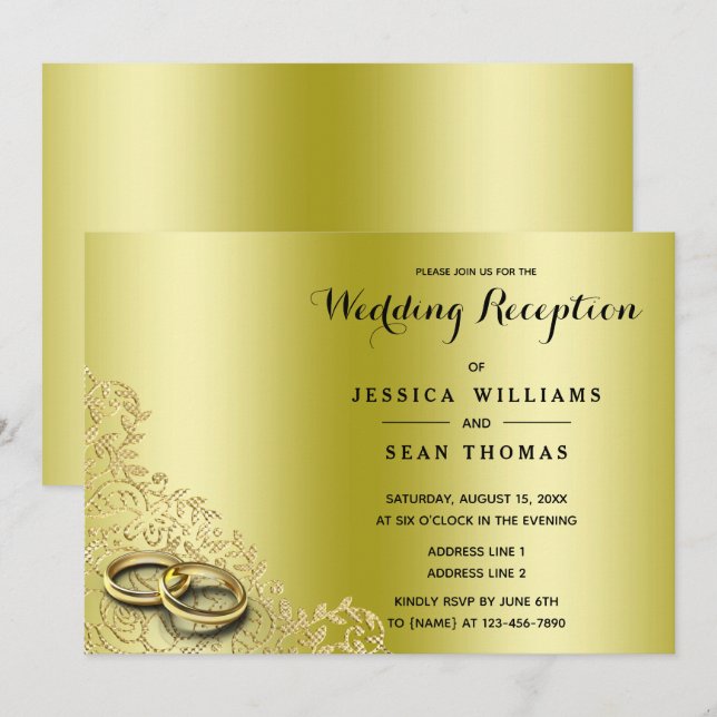 Invitation de réception de mariage élégante en or  (Devant / Derrière)