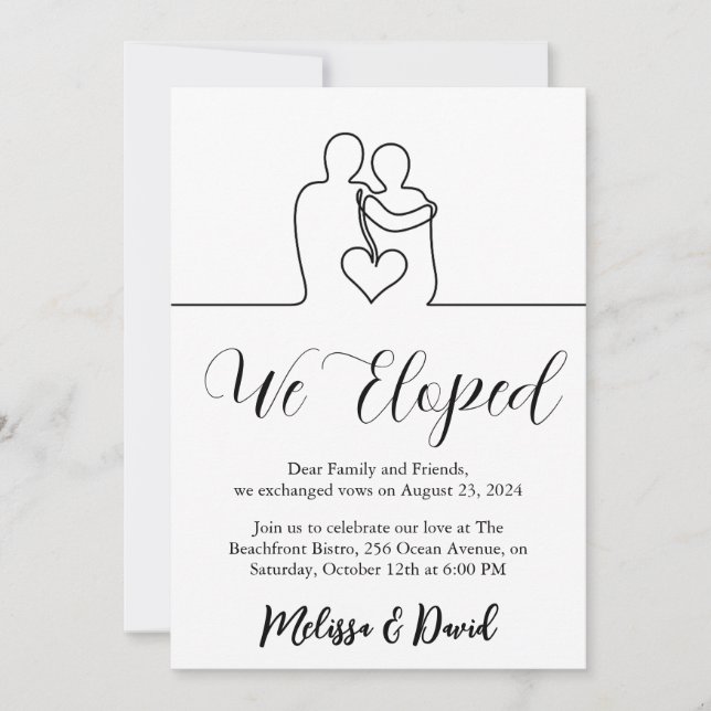 Invitation de réception de mariage en noir et blan (Devant)