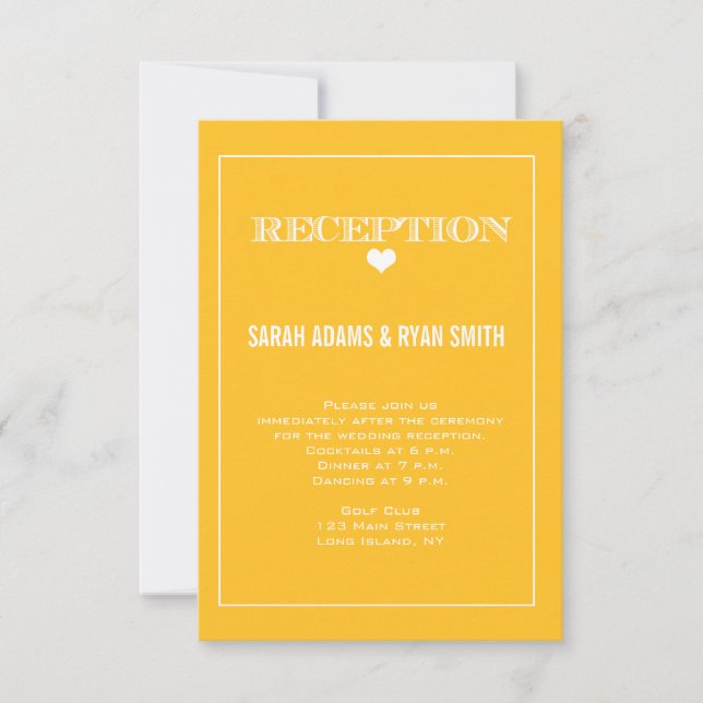 Invitation de réception de mariage jaune cœur mign (Devant)