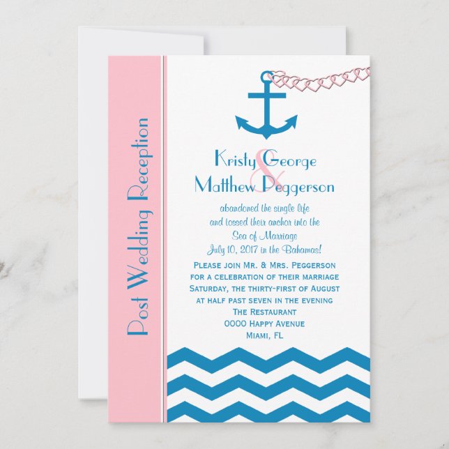 Invitation de réception de mariage nautique après  (Devant)